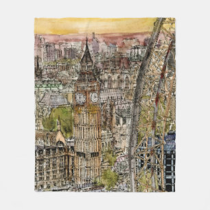 Destinations   Watercolor Big Ben & London Eye Fleece Blanket
