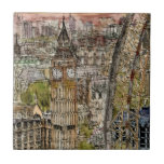 Destinations | Watercolor Big Ben & London Eye Tile<br><div class="desc">A beautiful watercolor and ink design created by the talented Melissa Wang. Our eyes are drawn to the centre of this piece where we find London's own Big Ben. Perhaps 3.00 pm was a significant time to the gifted artist as portrayed on the clock's face. Situated at the left of...</div>