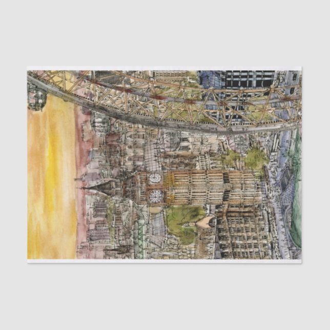Destinations | Watercolor Big Ben & London Eye Tissue Paper (Front)