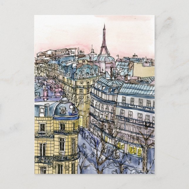 Destinations | Watercolor Eiffel Tower & Paris Postcard (Front)