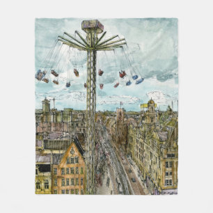 Destinations Watercolor European Swing Ride Fleece Blanket