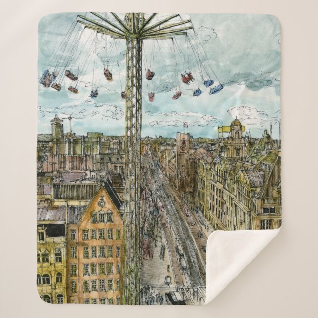 Destinations | Watercolor European Swing Ride Sherpa Blanket (Front)