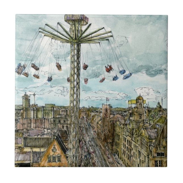 Destinations | Watercolor European Swing Ride Tile (Front)