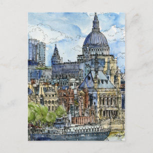 Destinations Watercolor River Thames Waterfront Postcard