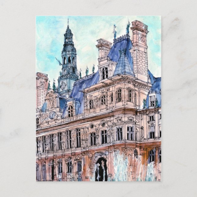 Destinations | Watercolor Rustic Hotel de Ville Postcard (Front)