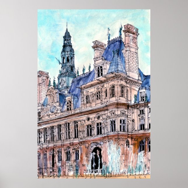 Destinations | Watercolor Rustic Hotel de Ville Poster (Front)
