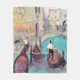 Destinations Watercolor Venice Gondola Ride Fleece Blanket