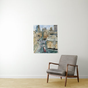 Destinations Watercolor Vintage London Street Tapestry