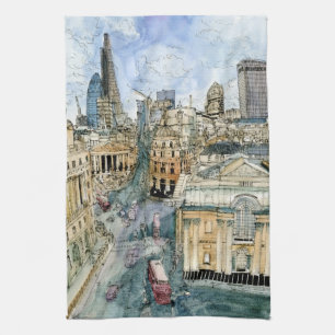 Destinations Watercolor Vintage London Street Tea Towel