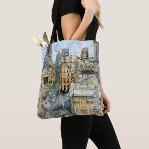 Destinations Watercolor Vintage London Street Tote Bag