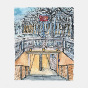 Destinations   Watercolor Vintage Metro Entrance Fleece Blanket