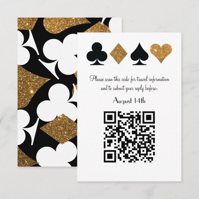 Destiny Gold Las Vegas Wedding QR code Reply RSVP Card (Front/Back)