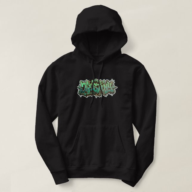 Destiny Green Graffiti Typography Black Hoodie (Design Front)