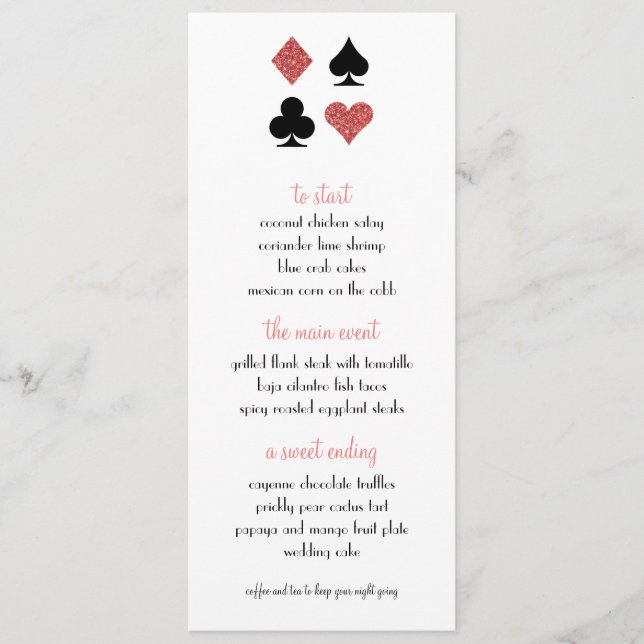 Destiny Las Vegas Wedding Menu Rose Gold Glitter (Front)