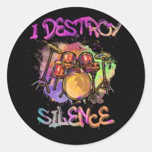 Destroy Silence Drumset Drummer Drumsticks Drum Classic Round Sticker