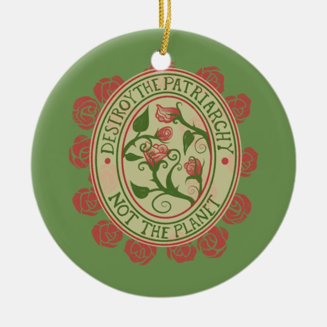 Destroy the Patriarchy not the Planet Feminist Ceramic Tree Decoration (Front)