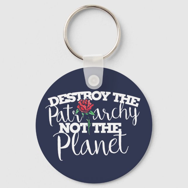 Destroy the Patriarchy not the Planet Feminist Key Ring (Front)