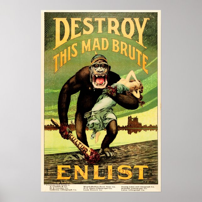 Destroy This Mad Brute Enlist World War Propaganda Poster (Front)