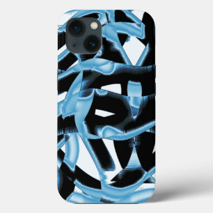 Destroyed blue and black scraps or tape iPhone 13 case