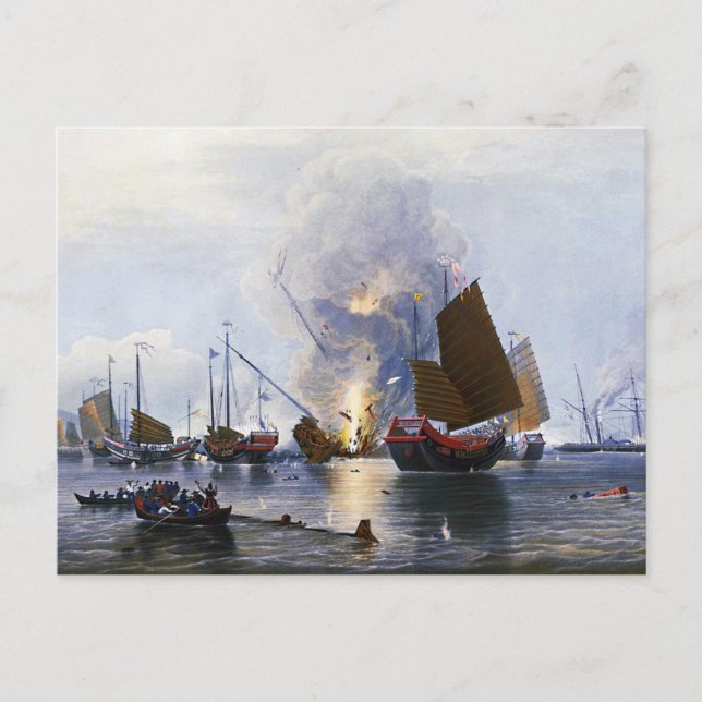 Destroying Chinese War Junks 1843 Postcard (Front)