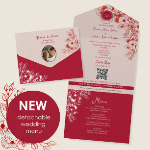 Detachable Menu QR Floral Wedding All In One Invitation