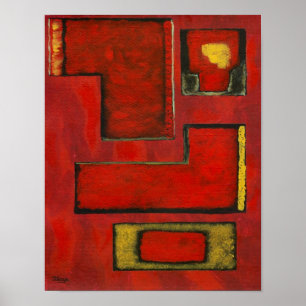 Detached Abstract Geometric Art Red Black Painting Poster