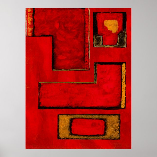Detached Abstract Geometric Art Red Black Painting Poster (Front)