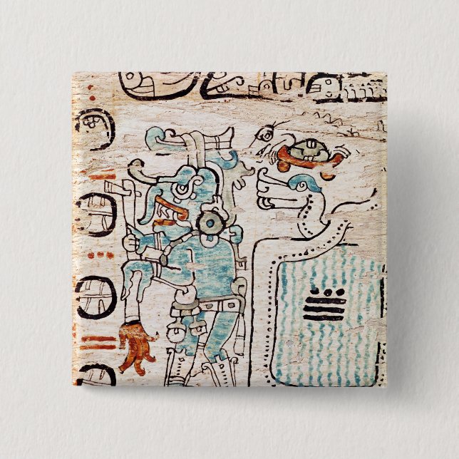 Detail from a Mayan codex 15 Cm Square Badge (Front)