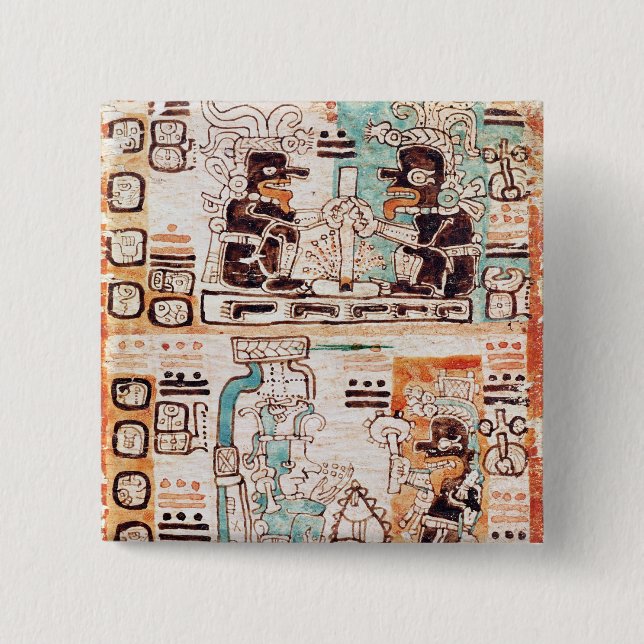 Detail from a Mayan codex 15 Cm Square Badge (Front)