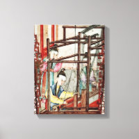 Detail from a vase depicting silk weaving