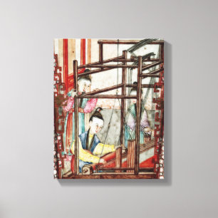 Detail from a vase depicting silk weaving canvas print