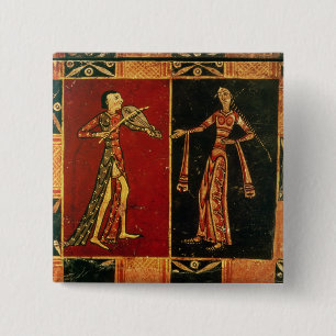 Detail from a wedding chest depicting a musician a 15 cm square badge