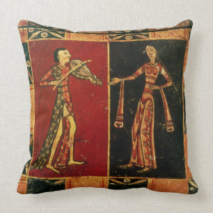 Detail from a wedding chest depicting a musician a cushion