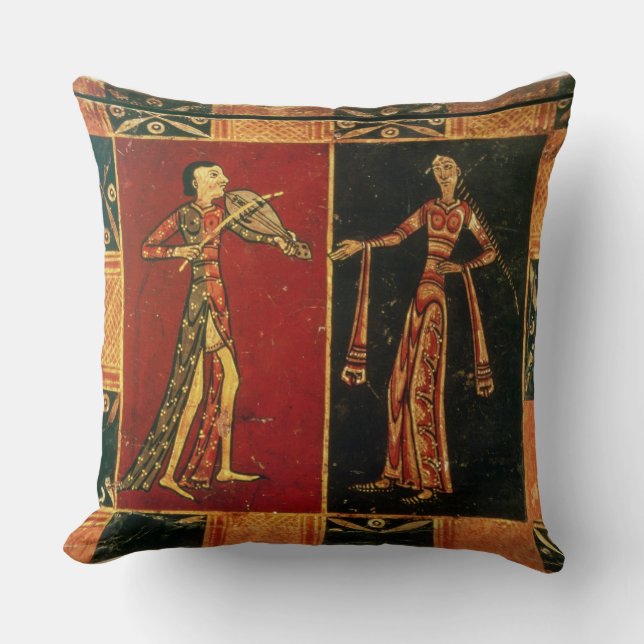 Detail from a wedding chest depicting a musician a cushion (Front)