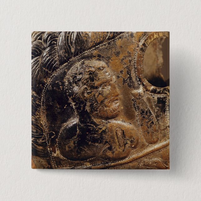 Detail of a gladiator's mask 15 cm square badge (Front)