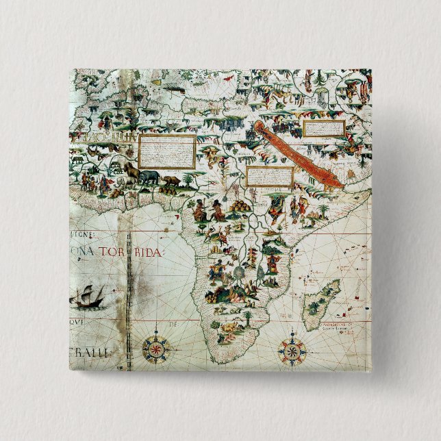 Detail of a map of the world showing Africa 15 Cm Square Badge (Front)