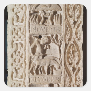 Detail of a pillar showing square sticker