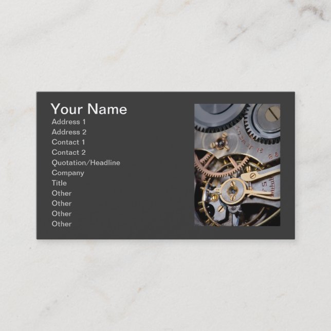 Detail of a pocket watch business card (Front)