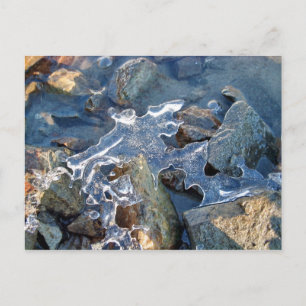 Detail of frozen river bank,ice,stone,sand,water.. postcard