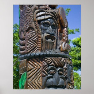 Detail of Kanak totem pole, Noumea, New 2 Poster
