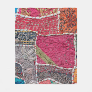 Detail old colourful patchwork carpet, India. Clos Fleece Blanket
