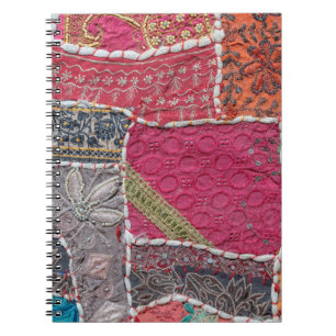 Detail old colourful patchwork carpet, India. Clos Notebook