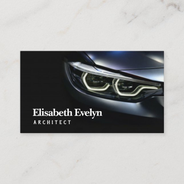 Detail on one of the led headlights modern car business card (Front)