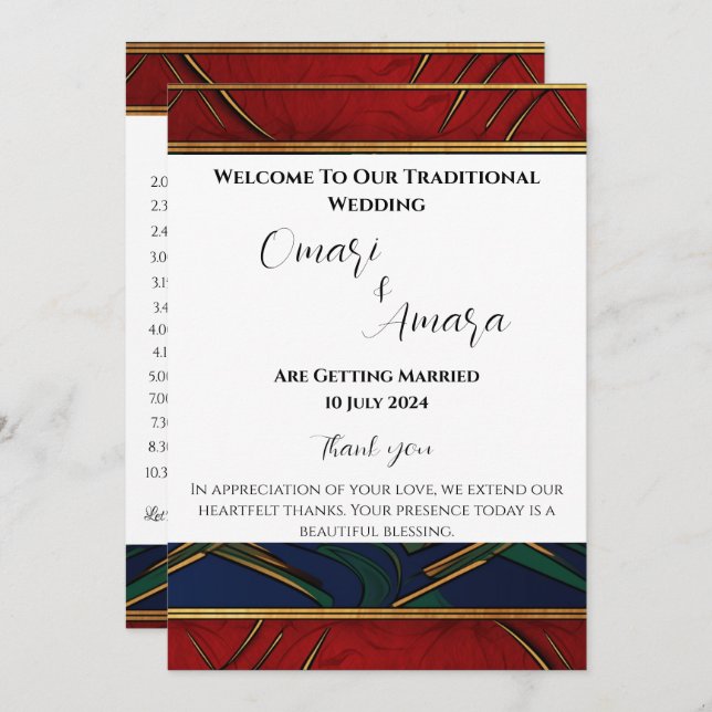 Detailed Afrocentric Reception Wedding Program  Invitation (Front/Back)