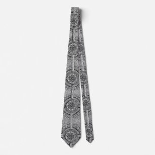 Detailed Black and White Floral Rosette Mandala Tie