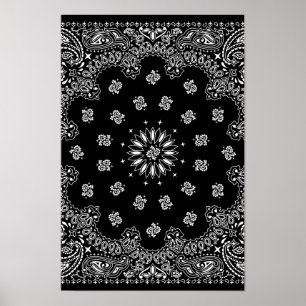 Detailed Black Bandanna Pattern Poster