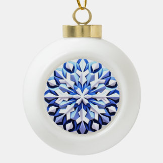 Detailed Blue Snowflake Ceramic Ball Christmas Ornament
