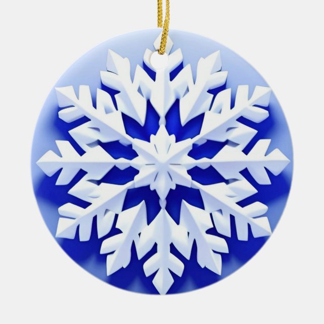 Detailed Blue Snowflake Ceramic Tree Decoration (Front)