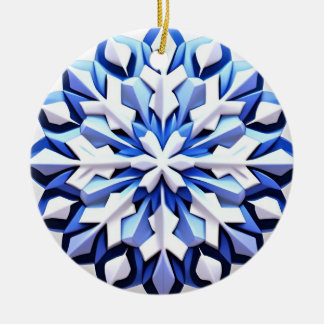 Detailed Blue Snowflake Ceramic Tree Decoration