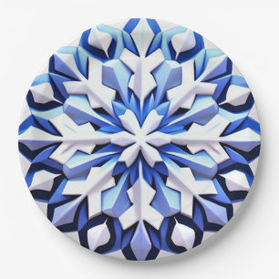 Detailed Blue Snowflake Paper Plate